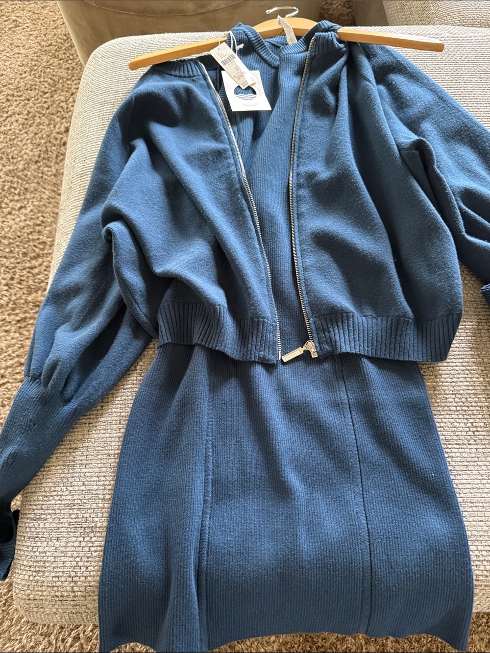 Brand new daily practice cardigan and sweater dress set in midnight sail